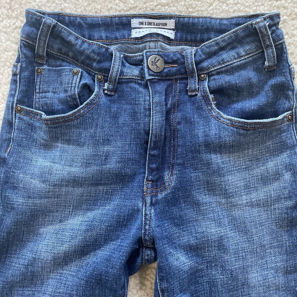 One X One Teaspoon Jeans Womens Size 26 Blue Distressed High Waist Freebird II